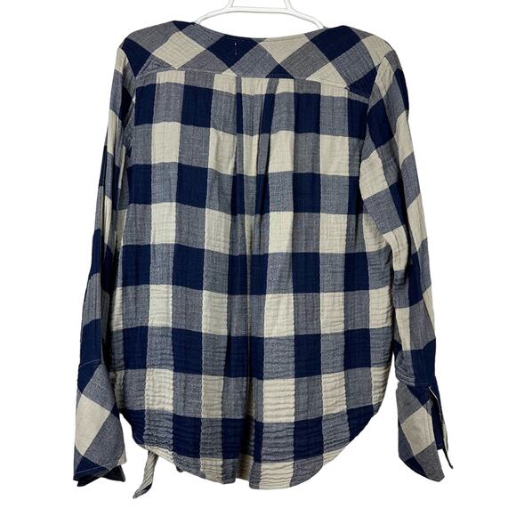 Cloth & Stone Blue Gingham Plaid Knotted High Low Blouse Large - Picture 3 of 11